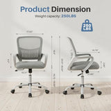 DUMOS Home Office Computer Chair - Ergonomic Mid Back Desk with Lumbar Support and Rocking Mode, Height Adjustable with Fixed Armrest, for Conference Meeting Room, 360° Swivel, Adults, Grey DUMOS