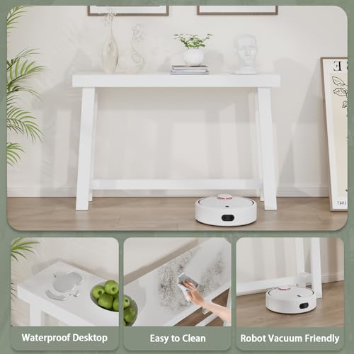 Bamboo 47.2" Narrow Console Table, Wood Farmhouse Side Table, Rectangular Entryway Table, Modern Sofa Table Behind Couch with Storage Shelves for Entrance, Living Room, Hallway, Foyer (White) Wisuce Essentials