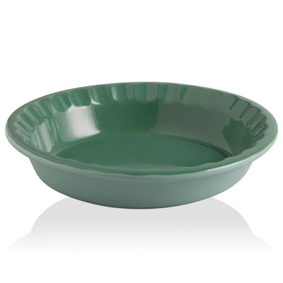 Sweejar Ceramic 10.4 Inches Pie Pan for Baking, Deep and Fluted Porcelain Round Pie Dish, Non-Stick Pie Plate for Pumpkin Pie, Apple Pie, Pie Pots with Morden Farmhouse Design (Green)