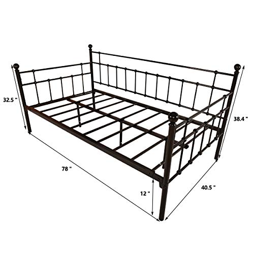 HOMERECOMMEND Metal Daybed Frame Twin Metal Slats Platform Base Box Spring Replacement Bed Sofa for Living Room Guest Room (Twin, Black) HOMERECOMMEND