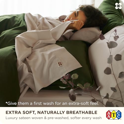 Bedsure 100% GOTS Organic Cotton Sheets, Fair Trade Certified Queen Bedding Set, Eco-Friendly, Soft, 17 inches Deep Pocket Queen Sheet, Sateen Weave Cotton Luxurious Hotel Bed Set, Linen Bedsure