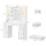 NUNU LAB Makeup Vanity Desk with Mirror and Lights, White Dressing Table with Charging Station, Makeup Vanity with RGB Cabinets and 7 Drawers RGB Cabinets, 3 LED Light Modes (043 White) NUNU LAB