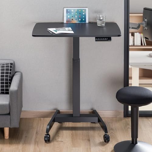 Desky Single Sit Stand Pedestal Desk, 23.6"x23.6", Electric Height Adjustable Small Desk with Single Motor, Memory Presets & Anti-Collision, Compact Ergonomic Workstation (Black Frame & Top) Desky