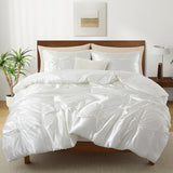 Lanest Housing Full/Queen Size Satin Comforter Set Ivory White, 3 Pieces Soft and Lightweight Silk Bedding, All Season Fluffy Down Alternative Comforter Bed Set Lanest Housing