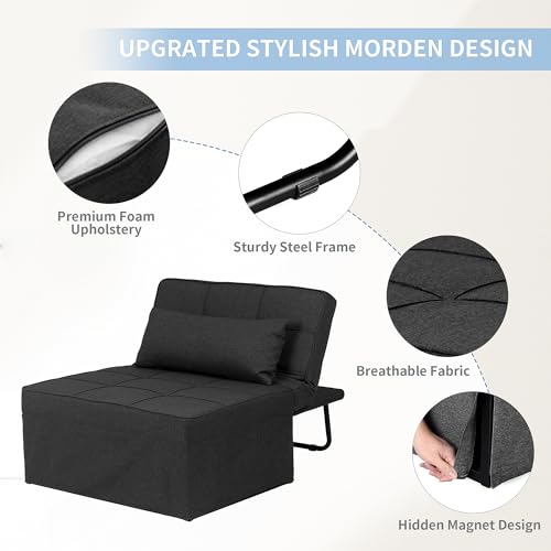 Ainfox Convertible Sofa Bed, 4 in 1 Multi-Function Folding Ottoman Bed with Adjustable Backrest, Modern Futon Couch No Assembly for Living Room Apartment Office Small Space (Black) Ainfox