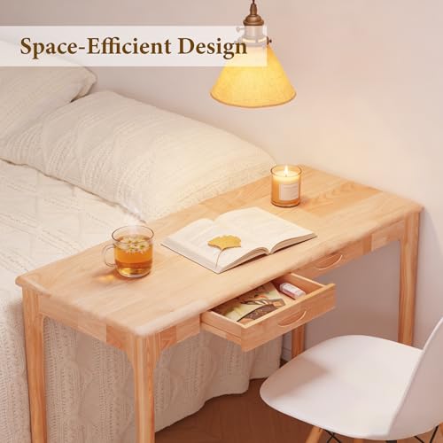 SHILAIYUNZ 40" Solid Wood Desk with Drawers, Small Home Office Writing Wooden Desk, Gaming & Computer Desk for Bedroom, Work Study Table for Small Space(Beech,40Inch) SHILAIYUNZ