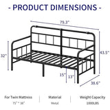 Sementa 14 Inch Daybed-Frame, Twin-Daybed with Classic-Headboard - Heavy Duty Steel Slats,Metal Sofa Bed Frame for Living Room Bedroom Guest Room, Easy Assembly(Black) Sementa