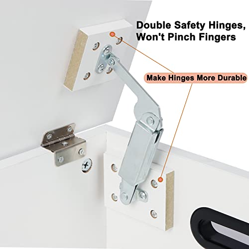 Timberer Storage Chest, Wooden Storage Bench, Entryway Shoes Bench with 2 Safety Hinges, Retro Storage Trunk for Living Room, Bedroom, 15.7 x 31.5 x 18.9 Inches, White Timberer