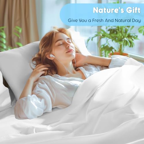 SONORO KATE 100% Egyptian Cotton Sheets Set - 1000 High Thread Count, Luxury 5-Star Hotel Sateen Bed Sheets, Soft, Breathable Long Staple Sheets, Fit up to 16" - 4 PC (White,Queen) SONORO KATE