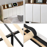 XKLOGER Queen Bed Frame with Headboard & Charging Station, Upholstered Platform Bed Frame with 2 Storage Drawers, Sturdy Wooden Slats Support/No Box Spring Needed/Noise Free/Easy Assembly/White XKLOGER