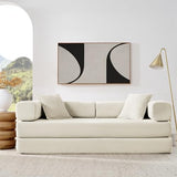 4-in-1 Folding Convertible Sofa Bed, 78 Inch Boneless Couch with Fixed-Shape Frame, Corduroy Loveseat Sleeper with Pull Out Bed, Floor Sofa Modular Futon Couch for Living Room Bedroom Lounge (Beige) ivoros