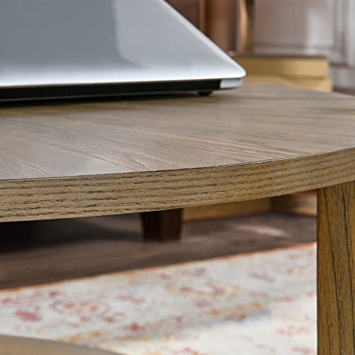 LEEMTORIG Round Wooden Coffee Table Living Room, 2-Tier Circle Round Coffee Table with Storage, Farmhouse Solid Wood Coffee Table, Yellowish Brown, KFZ-3338 LEEMTORIG