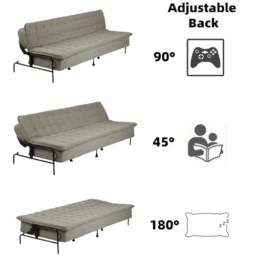 Homy Casa Modern Grey Futon Sofa Bed, 3-Position Adjustable Backrest, Metal Frame, 500 lbs, Convertible Daybed for Living Room/Guest Room/Studio Apartment Homy Casa