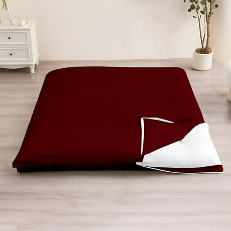 Cottington Lane Traditional Japanese Shikibuton Futon Cover, King Size Premium Cotton Zippered Floor Mattress Slipcover, Soft Durable, Ideal for Dorm Rooms, Guest Rooms, Burgundy Cottington Lane