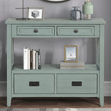 Knocbel Farmhouse Entry Console Table with 2 Storage Drawers 2 Cabinets and Open Shelf, Entryway Hallway Living Room Kitchen Sofa Table, 36.02" W x 12.99" D x 31.5" H, Retro Blue Knocbel