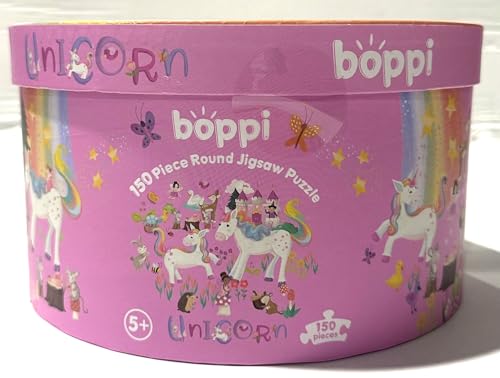 Unicorn Jigsaw Puzzle for Kids Ages 5-8 - 150 Piece Round Unicorn Kids Puzzles - Princess Puzzle with Fairies and Animals Made with 100% Recycled Card by boppi boppi