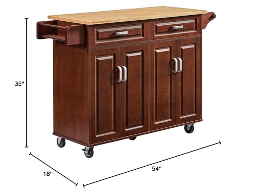 Lyromix 54" Rolling Kitchen Island on Wheels, Large Kitchen Island Cart with Storage Cabinet, Portable Wood Island Table for Kitchen with 2 Drawers and Spice Rack & Towel Rack, Rustic Brown Lyromix