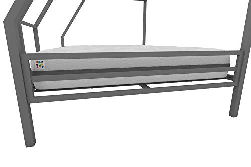 Novogratz Maxwell Metal Bunk Bed Frame for Kids and Teens, with Angled Ladder, High Guardrail and Metal Slats, No Boxspring Required, Underbed Storage Space, Twin-Over-Full, Gray Novogratz