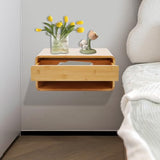 FONSOLUM Bamboo Floating Nightstand with Storage Drawer, Wall Mounted Bedside Table End Tables with Open Shelf, Bedside Cabinet Storage Organizer Case Display Box for Bedroom, Fully Assembled FONSOLUM