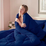 ELNIDO QUEEN® Queen Comforter Set Navy - 7 Pieces Bed in a Bag Queen Size, Bed Set All Seasons, Ultra Soft Dark Blue Bedding Sets with Comforter, Flat Sheet, Fitted Sheet, Pillowcases and Pillow Shams ELNIDO QUEEN