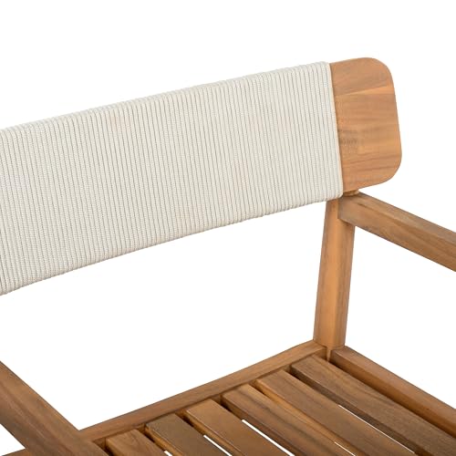 Merax 5 Pieces Patio Dining Sets for 4 People, Outdoor Acacia Wood Furniture Sets, 47.25" Large Round Table & Slatted Dining Chairs for Garden Patio Deck, Teak Look & White Rope Merax