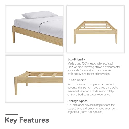 DHP Lorriana Twin Solid Pine Wood Platform Bed Frame - Natural Finish - WoodArtSupply