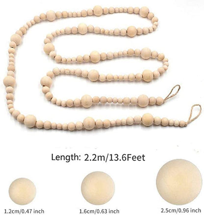 AURONUT Wooden Beads Garland, 2 Pcs Christmas Garland 14.4 Feet Wood Bead Garland, Boho Christmas Tree Hanging Decorations, Rustic Farmhouse Wall Table Home Decor Thanksgiving Gift for Mom