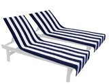 COTTON CRAFT Pool Lounge Chair Cover - 2 Pack - Chaise Beach Picnic Spa Towel - Cabana Stripe - Soft Premium Ringspun Terry Cotton - Oversized - 32 inch Wide x 82 inch Long with 7 inch Pocket – Navy
