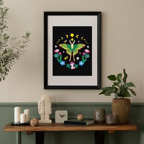 Nuberlic Moth Embroidery Kits for Beginners - Embroidery Starter Cross Stitch Kit DIY Needlepoint Including Cloth with Pattern, Hoop, Needles Instruction and Threads