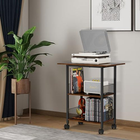 BOHDK Printer Stand, 3-Tier Industrial Large Printer Table with Shelf, 23"x15" Mobile Heavy Duty Storage Rack on Wheels for Home Office Printer Fax Machine Scanner Copier BOHDK