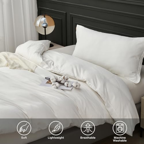 SAPHREAS White Duvet Cover Set Twin Size 100% Cotton, Soft Bedding Comforter Cover Organic with Zipper Closure & Corner Ties, Comforter Not Included SAPHREAS