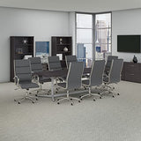 Bush Business Furniture 96W x 42D Boat Shaped Conference Table with Metal Base and Set of 8 High Back Office Chairs in Storm Gray Bush Furniture