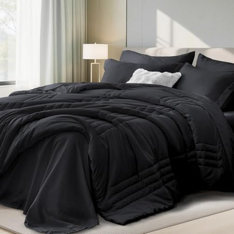 Velorose Queen Comforter Set Black - Bed in a Bag Queen Size 7 Pieces, Soft Bedding Set for All Seasons, Premium Queen Comforter Set with Comforter, Sheets, Pillowcases & Shams Velorose