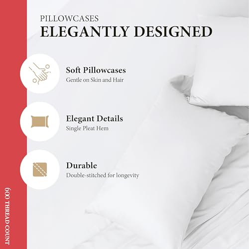 Ashton Sheets 100% Egyptian Cotton Queen Size Sheet Set - 600 Thread Count Egyptian Cotton Sheets Set for Queen Size Bed (4 Pc, White), Soft, Cooling, Luxury Hotel 16" Deep Pocket Sateen Bedsheet Ashton Sheets