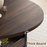 XINNQEE 5-Piece Round Dining Table Set for 4 with Storage, Kitchen Table with 4 PU Leather Chairs, Space Saving for Breakfast Nook, Dinette, Dining Room (Walnut Dining Table-4 Brown Chairs) XINNQEE