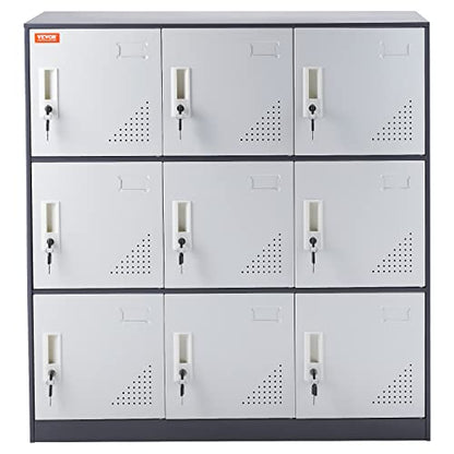 VEVOR Metal Locker for Employees, 9 Doors Storage Cabinet with Card Slot, Gray Steel Employee Lockers with Keys, 66lbs Loading Capacity Office Storage Lockers for Office, Home, School, Gym - WoodArtSupply