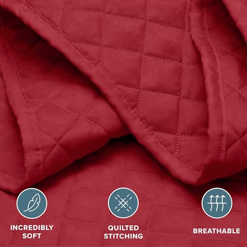 Bare Home Coverlet Set - Full/Queen - Lightweight Bed Decor - Comforter Alternative - All-Season Quilted Bedspread (Full/Queen, Red) Bare Home