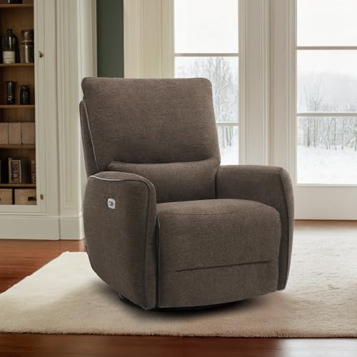 MCombo Power Swivel Glider Rocker Recliner Chair, Electric Swivel Rocker Recliner with USB Charging Ports for Living Room and Nursery, Fabric 6922 (Brown) MCombo