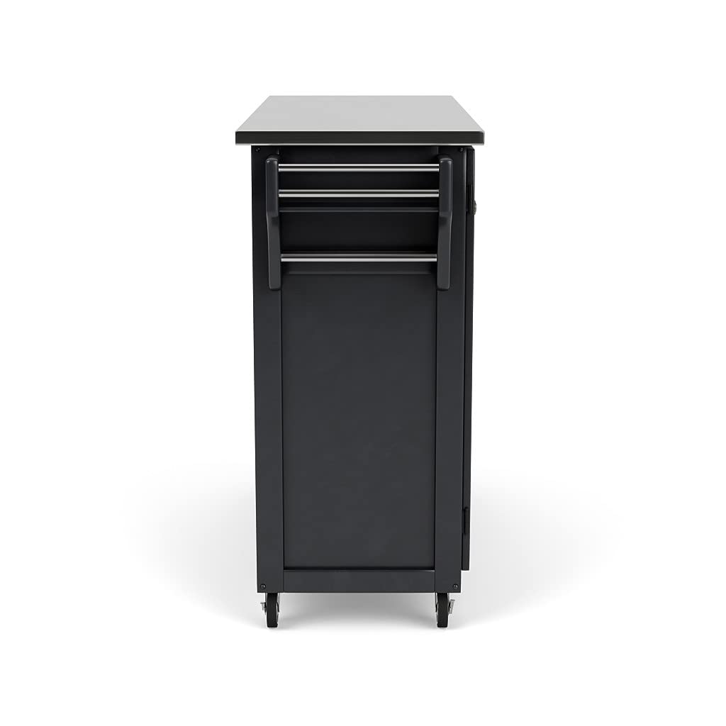Home Styles Large Mobile Create-a-Cart Black Finish Two Door Cabinet Kitchen Cart with Stainless Steel Top, Adjustable Shelving, Four Large Utility Drawers homestyles