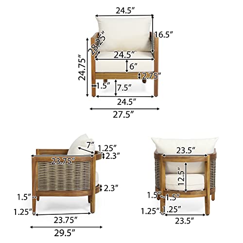 CHRISTOPHER KNIGHT HOME Burchett Outdoor 4pc Chat Set - Acacia Wood and Wicker - Teak/Mixed Brown/Beige Christopher Knight Home