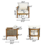 CHRISTOPHER KNIGHT HOME Burchett Outdoor 4pc Chat Set - Acacia Wood and Wicker - Teak/Mixed Brown/Beige Christopher Knight Home