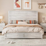 LUXOAK Distressed White Farmhouse Queen Bed Frame with 49" Tall Headboard and Hidden Metal Support LUXOAK