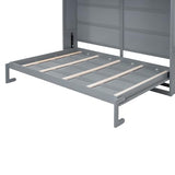 Merax Modern Murphy Cabinet Bed with Top Cabinets, Solid Wood Wall Platform Bed/No Box Spring Needed/Easy Assemble Full,Gray Merax