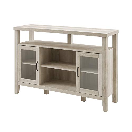 Walker Edison Tall Wood Universal TV Stand with Open Storage For TV's up to 58" Flat Screen Living Room Storage Entertainment Center, 52 Inch, White Oak - WoodArtSupply