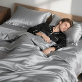 TodaFre Silver Grey Satin Duvet Cover King Size Set, 3 Pieces Ultra Soft Bedding Set - 1 Lightweight Duvet Cover 104x90 Inches with Zipper Closure, 2 Pillowcases TodaFre