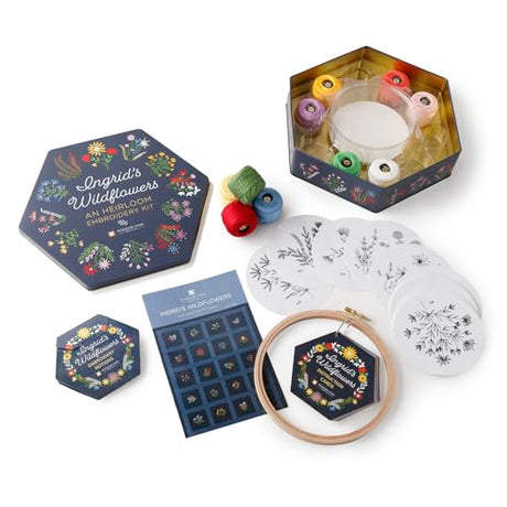Ingrid's Wildflowers - an Heirloom Embroidery Kit by Missouri Star | Includes 20 Wildflower Designed Peel & Stitch Washaway Sheets, Colored Floss, Needles, Hoop, and Other Tools Needed for Embroidery MISSOURI STAR QUILT CO.