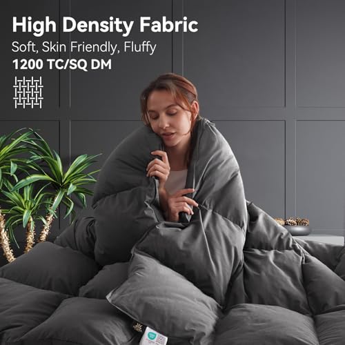 L LOVSOUL Goose Feather Down Fiber Comforter King Size, 100% Organic Cotton Fabric Duvet Insert,1200TC,750+Fill Power, Hotel Collection, All Season Grey Bedding Comforters with 8 Tabs L LOVSOUL