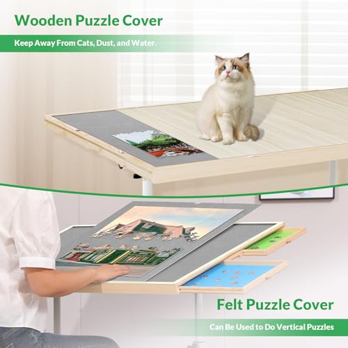 BittPicc Puzzle Table with Drawers for Adults 1500 Pieces Angle & Height Adjustable Jigsaw Puzzle Table with Metal Legs 35"X26" Tilting Puzzle Board Table with Cover Birthday Gift for Mom BittPicc