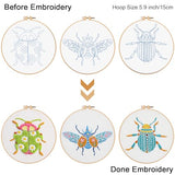 Louise Maelys 3 Sets Beetle Embroidery Kits for Beginners,Cross Stitch Kit for Adults,DIY Needlepoint for Starters Including Flowers Pattern, Hoop,Instruction and Threads
