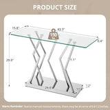 BECHAEO Tempered Glass Console Table for Entryway, 43.3" Modern Console Table with Chromed Legs, Silver Sofa Table for Living Room Hallway Entryway BECHAEO